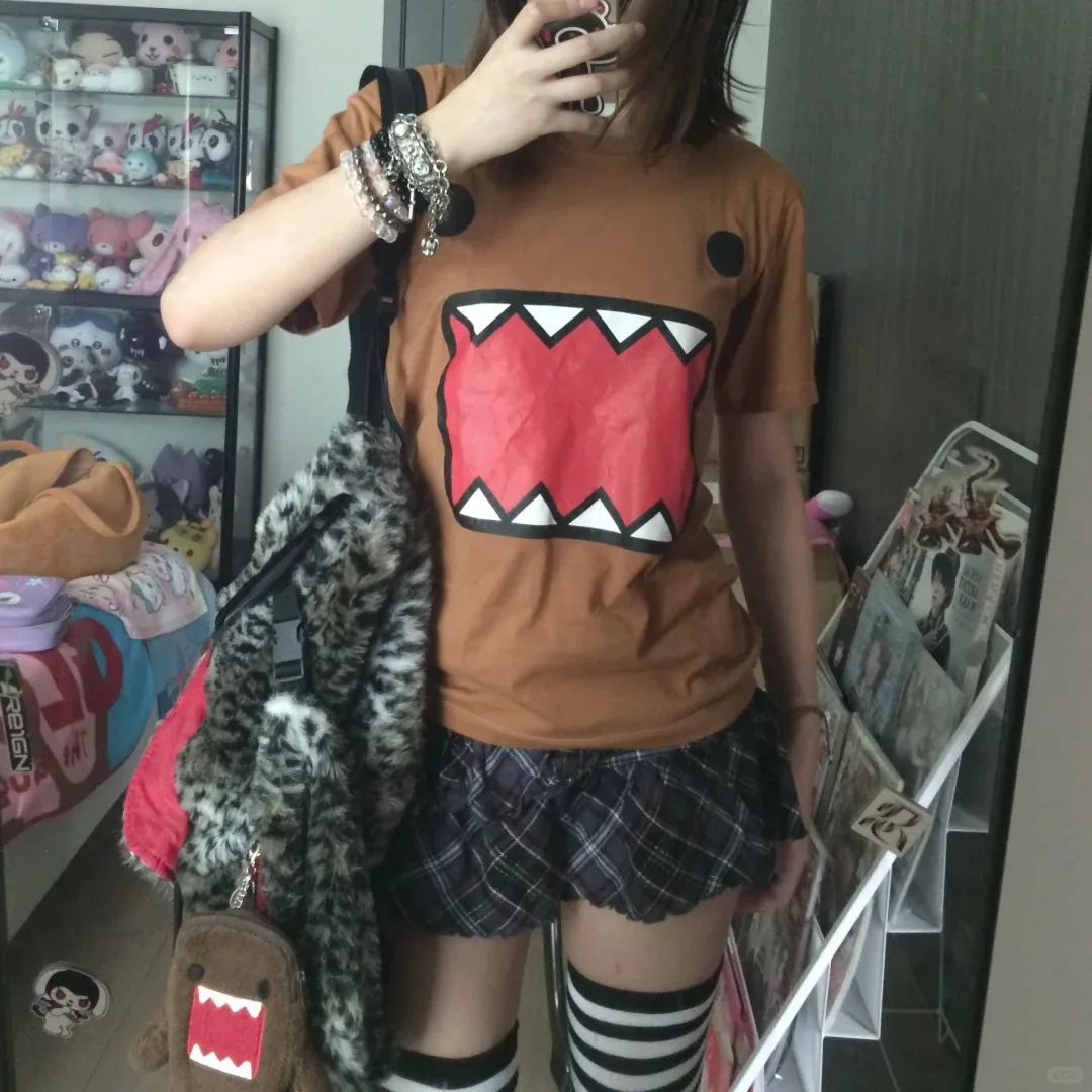 Domo kun 2025 mais recente impresso engraçado camiseta de manga curta masculino e feminino versátil casal topo puro algodão presente de aniversário