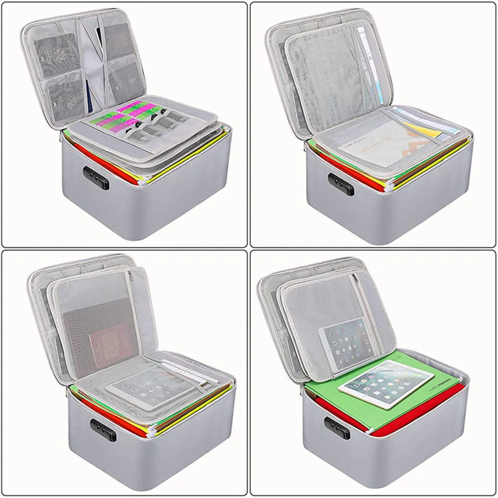 Fireproof Document Password Bag Waterproof Multi-Layer Card Passport Storage Bag Travel File Money Large Capacity Safe Organizer