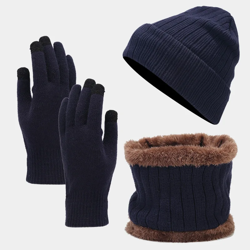 Men Women Cashmere Knit Hat Neck Gloves three-piece Cold Thick Windproof Riding Warm Suit Bufanda Hombre Gorro Invierno