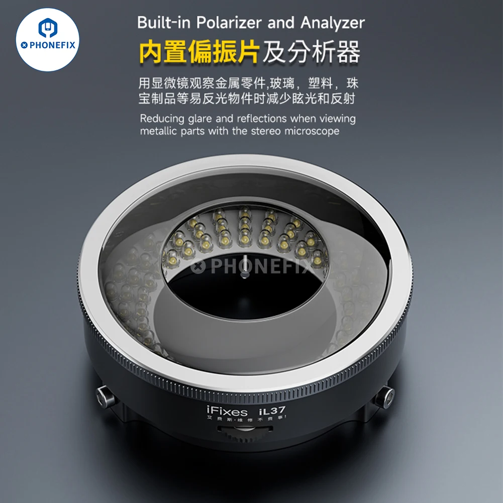 iFixes iL37 Microscope Polarized 96-LED Ring Light Anti Glare Microscope Lamp Illuminator For Soldering Repair Industrial Camera