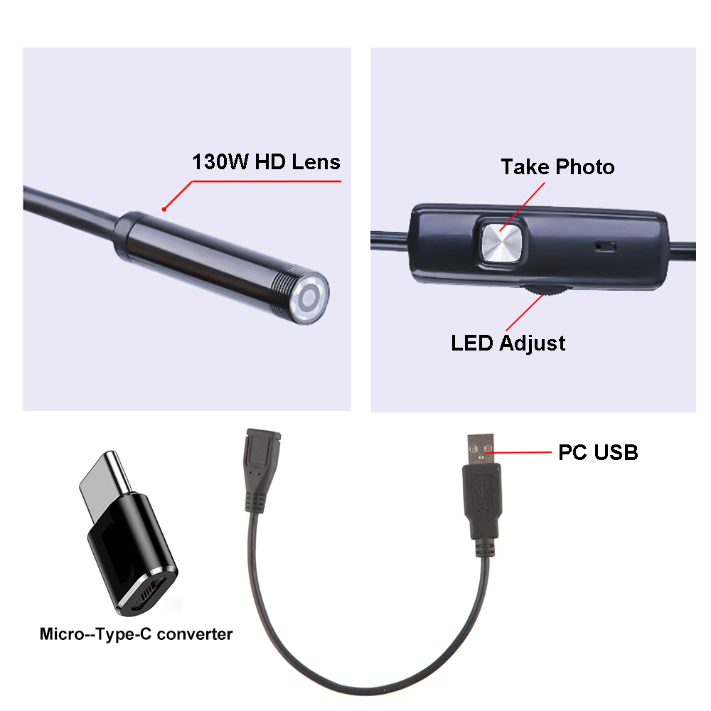 5.5mm 7mm Endoscope Camera HD Waterproof Micro IP67 Endoscopic for Laptop PC Android Mobile Cars Industrial USB Type C Cameras