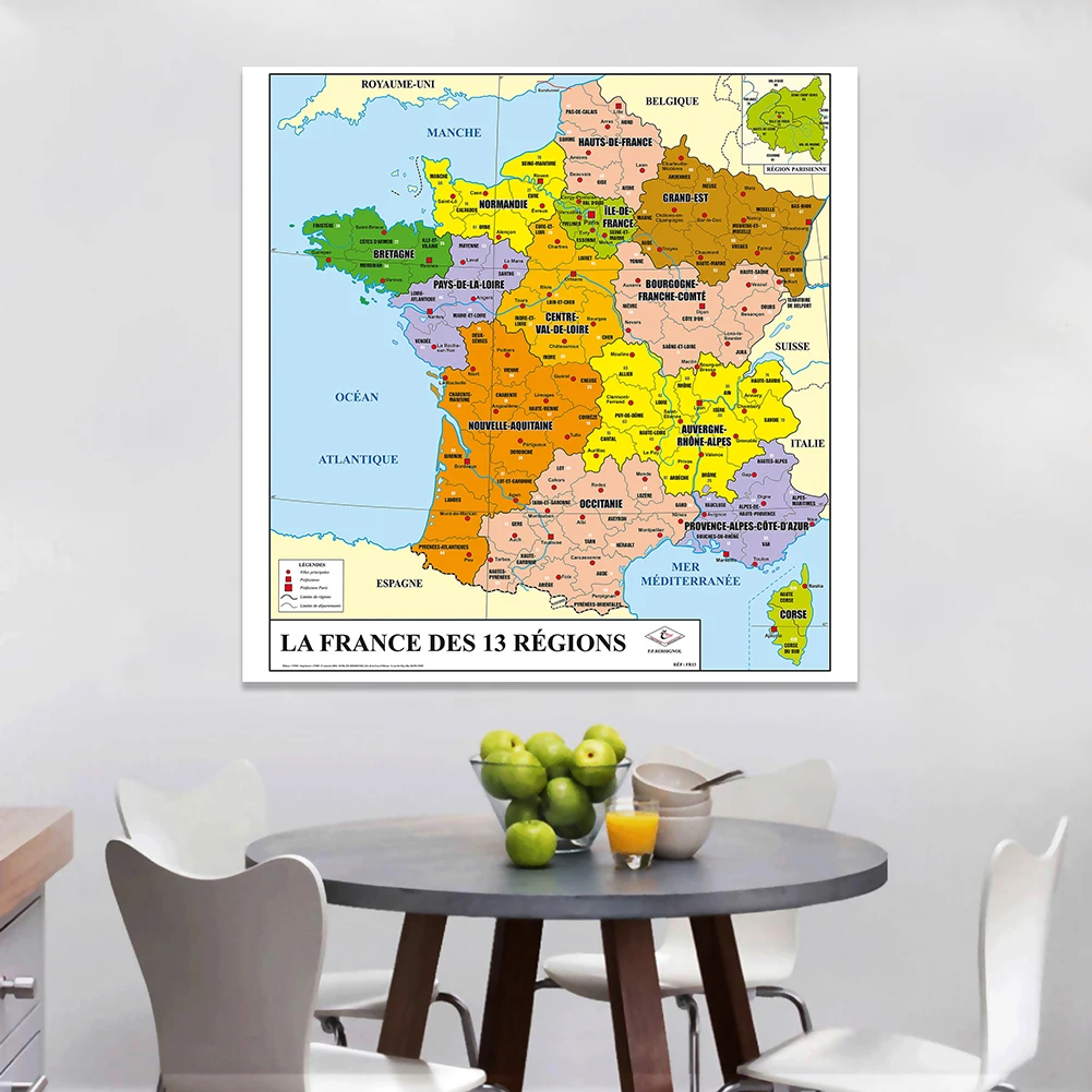 150*150cm pôster de parede vinil, mapa político frança em tecido, não-tecido decoração de casa sala de aula material escolar