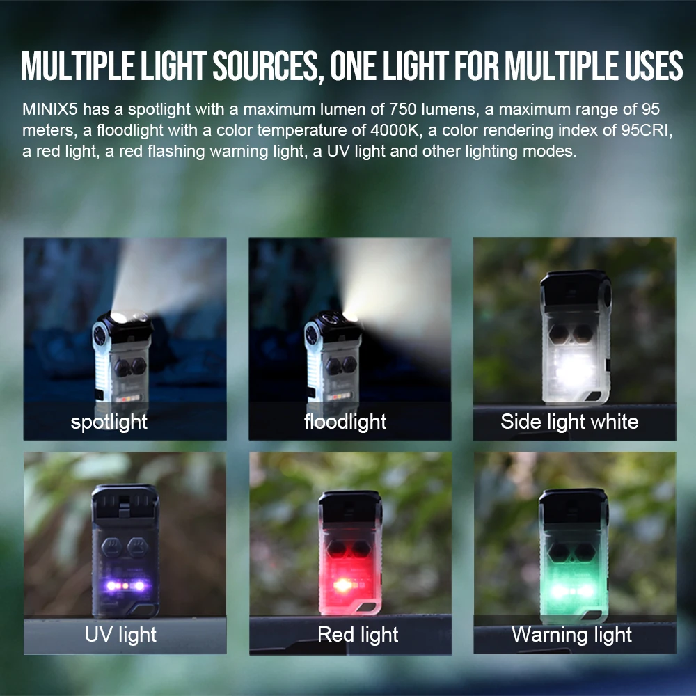 Trustfire-linterna MINIX5 EDC, linternas Led recargables, linterna portátil magnética, luz UV de 750 lúmenes, lámpara de noche para acampar
