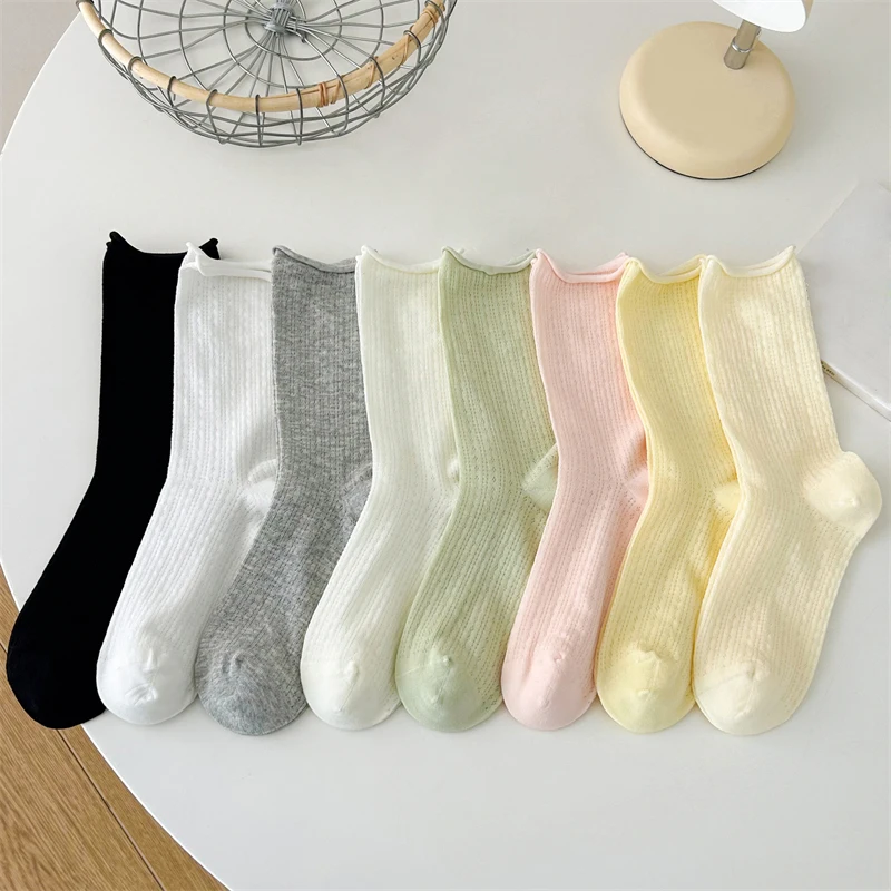 Calcetines finos para mujer, novedad de verano, Color caramelo, calcetines sueltos calados, calcetines largos básicos informales para mujer, calcetines largos cómodos a la moda para niñas