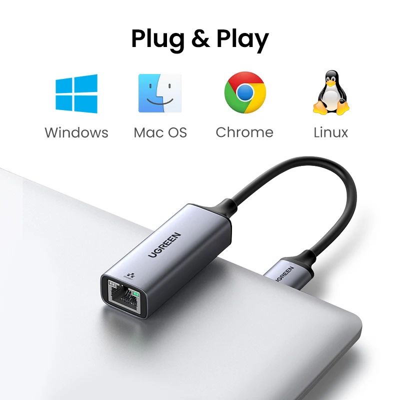 UGREEN USB Ethernet Adaptador USB3.0/USB2.0 1000Mbps/100Mbps USB RJ45 Tarjeta de Red para PC Portátil Xiaomi Mi Box Nintendo Switch Lenovo DELL HP Macbook Mac OS Windows Linux Gigabit Internet Adaptador USB Lan