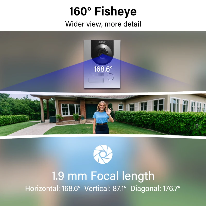 Dahua 2-draads PoE-video-intercom VTO2202F-P-S3 2 MP IP 160 °   Fisheye deurbelcamera Ondersteuning Oppervlakte- en inbouwmontage IP65 IK07 H.265