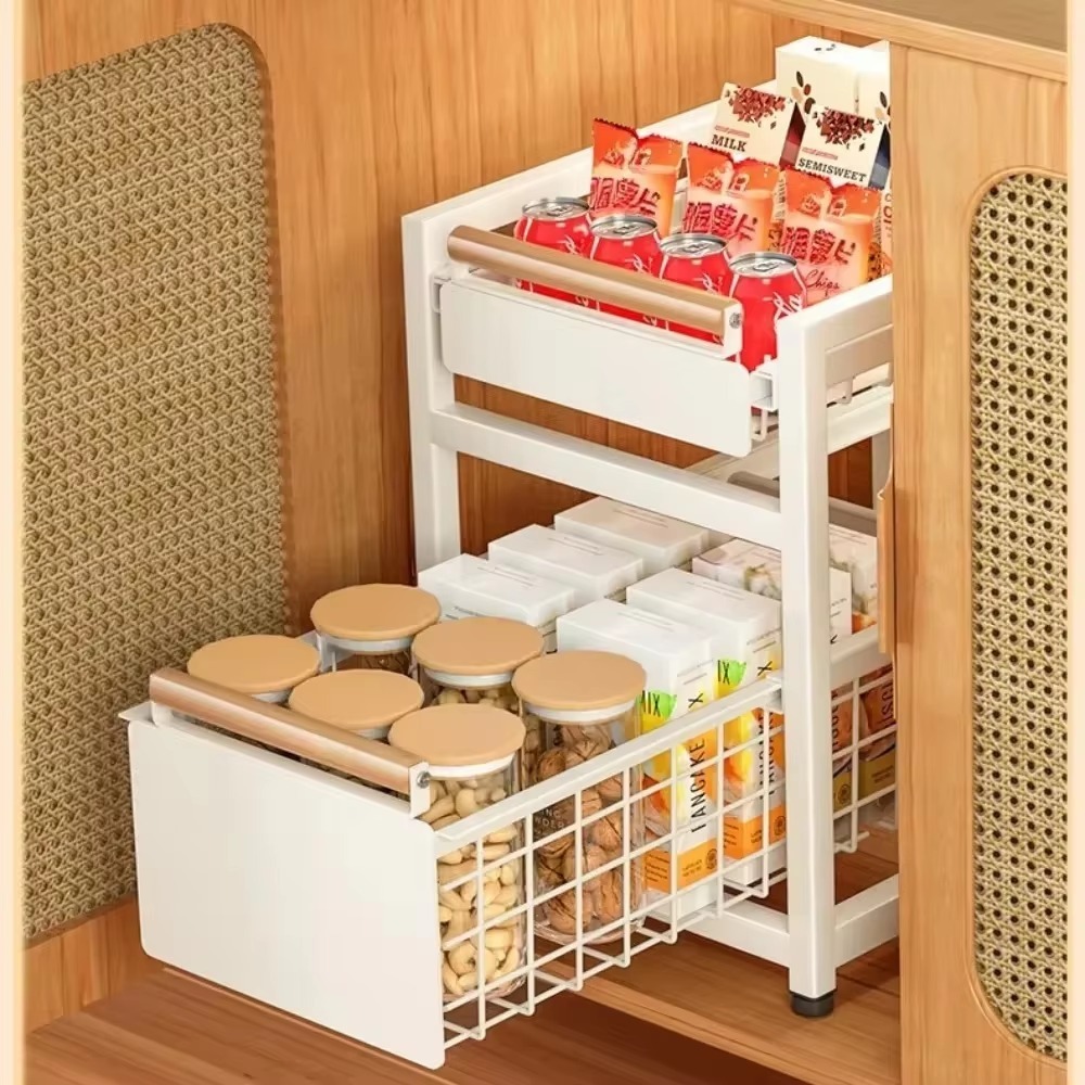 Kitchen Storage Racks Bathroom Layered Storage Cabinet Under Sink Organizer Sliding Pull-Out Drawer Shelf Bathroom Layered Rack