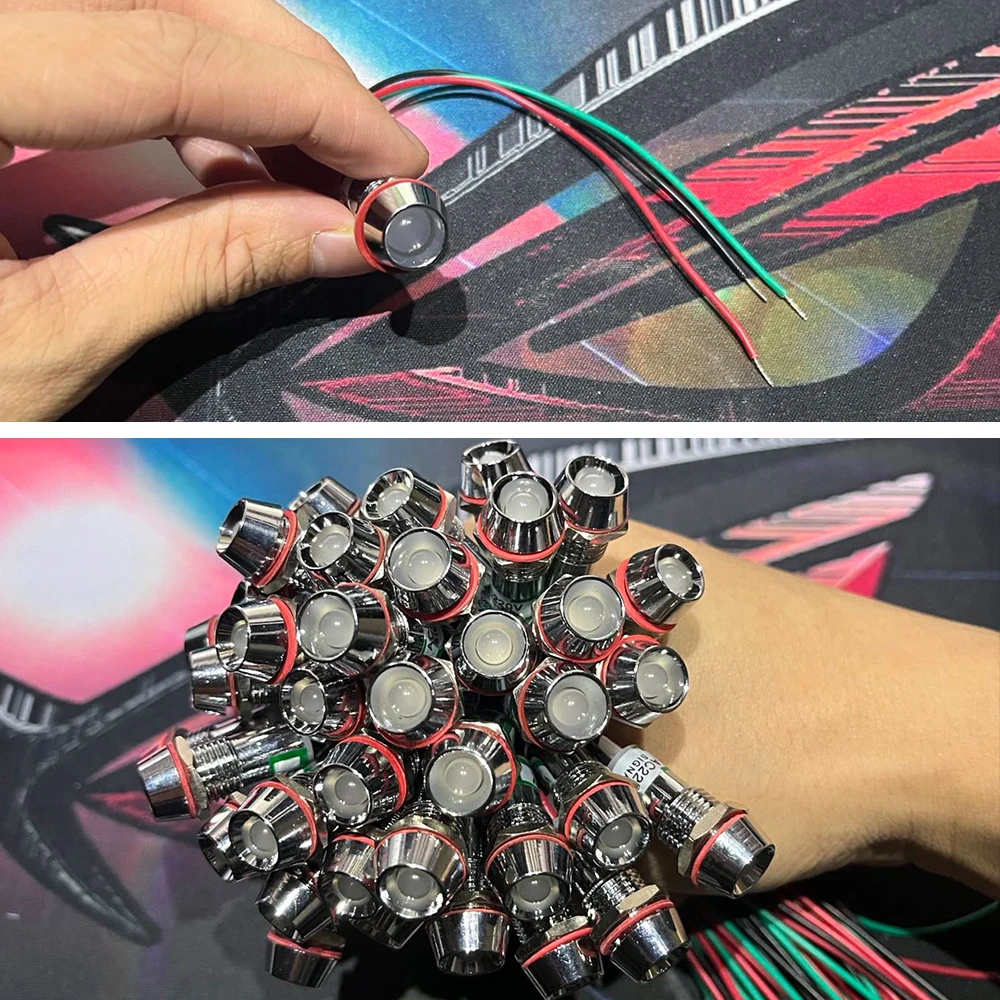 Two Color Metal Indicator Light Signal Lamp With Wire LED Waterproof Green Red 3V 6V 12V 24V 110V 220V 8MM 10MM 12MM 14MM 16MM
