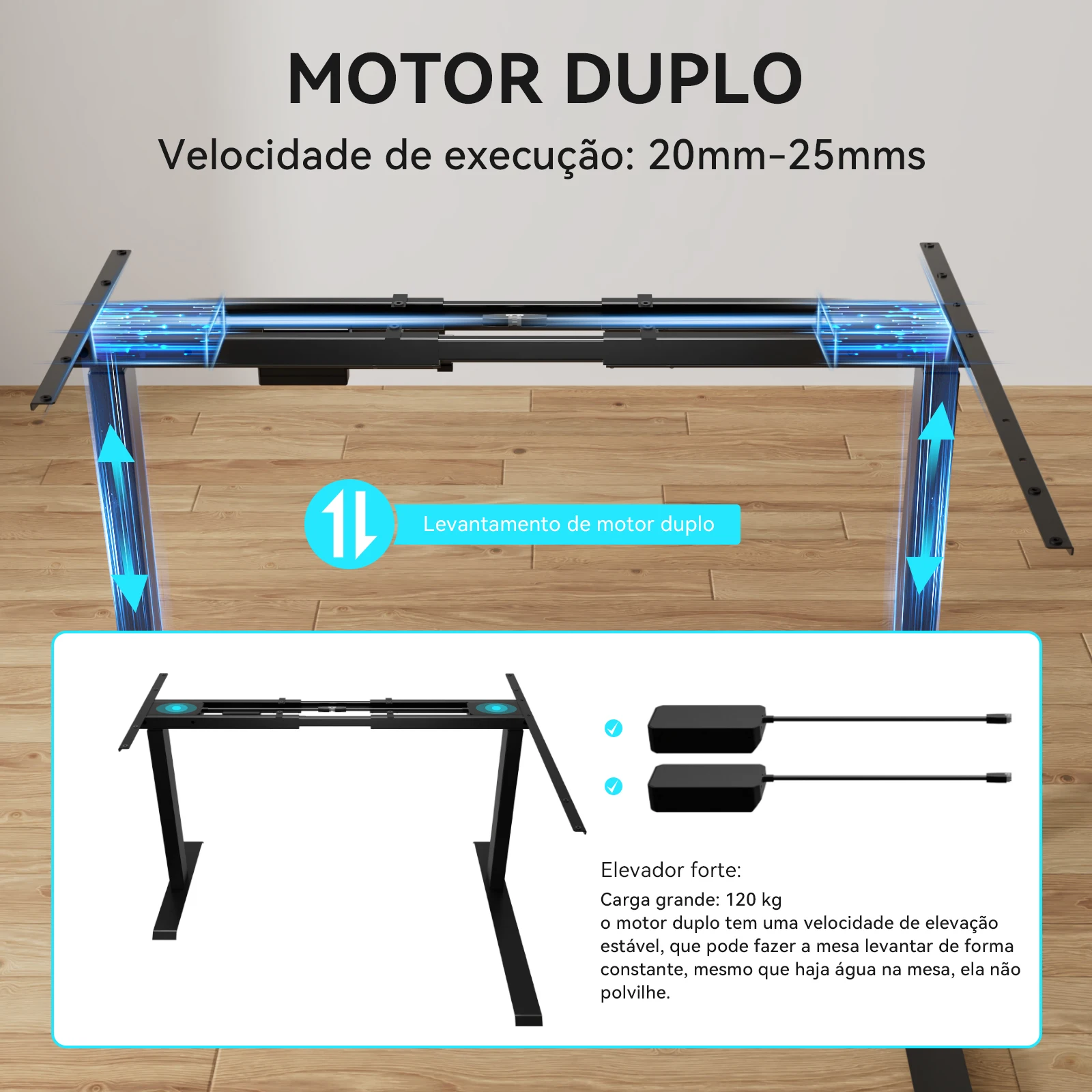 Mesa de elevação elétrica ajustável em altura, com motor duplo e duas seções, estrutura para mesa de pé para escritório, mesa para jogos