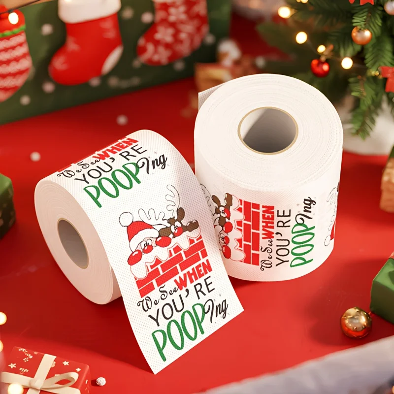 Papel higiénico con patrón de alces de Papá Noel, decoración festiva para el baño de Navidad, adorno festivo, decoración del hogar, decoración navideña para el baño