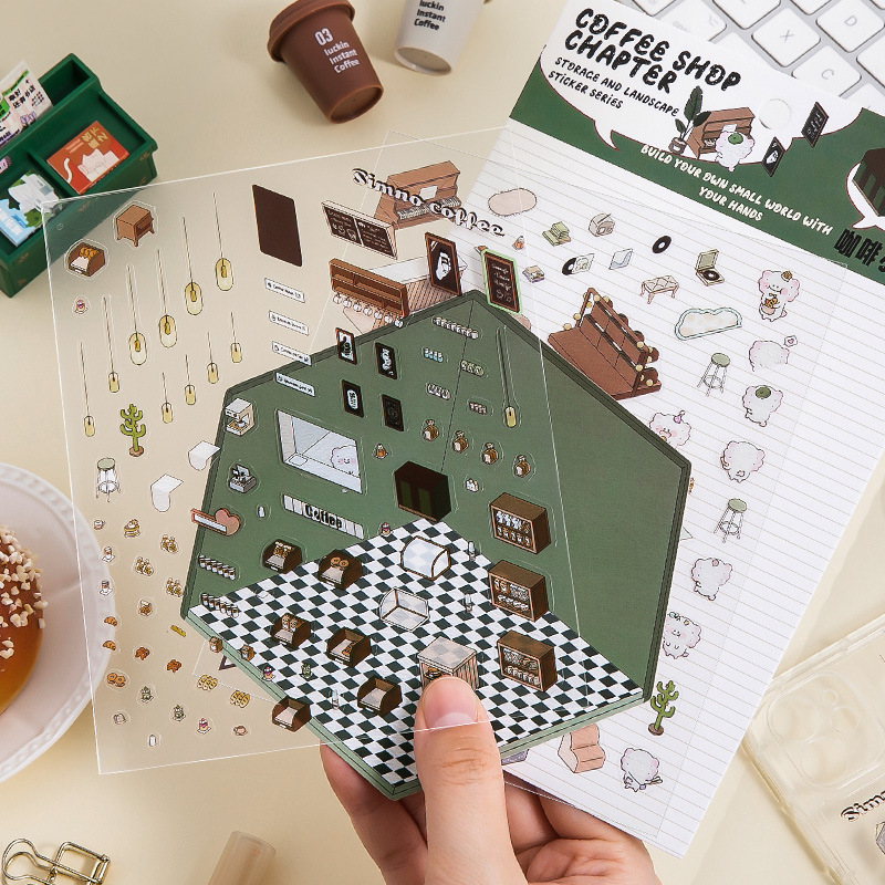 漫画 3D 造園ステッカーミニチュアシーンかわいいステッカー DIY 模擬キャビンステッカースクールアクセサリー子供のためのギフト