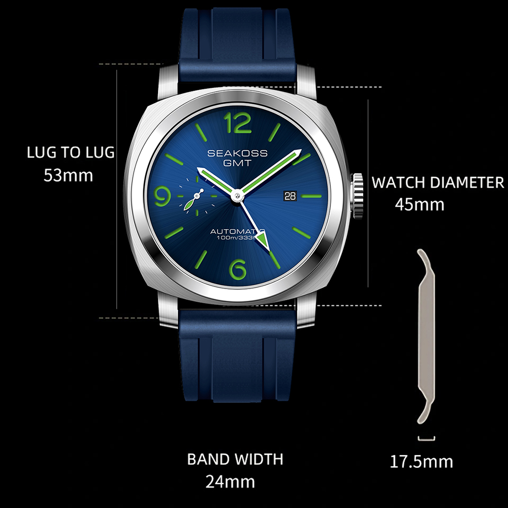 SEAKOSS GMT Diving Automatische mechanische Uhren Herren 1963 ST2557 Möwenwerk 316L Super Luminous Kalender 10Bar Armbanduhren