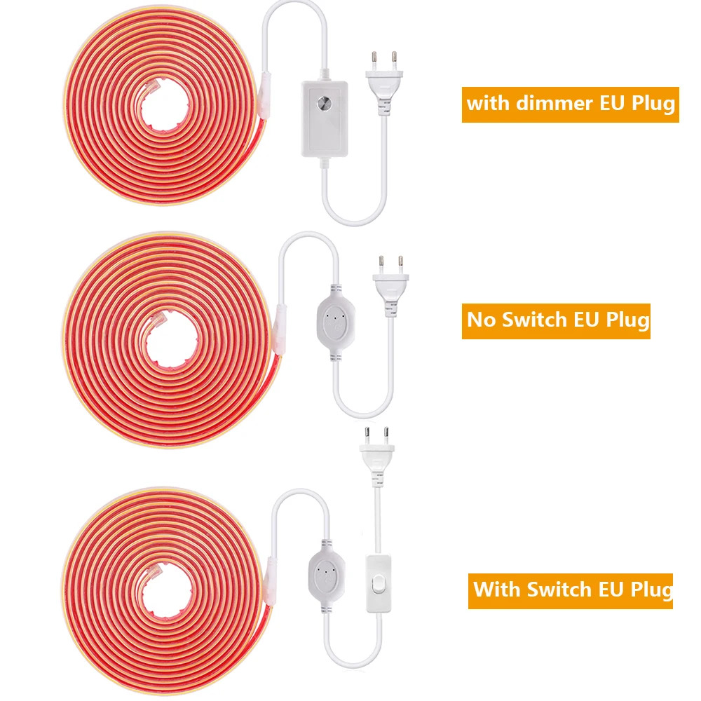 COB LED Strip Light Dimmer Switch EU UK Power Kit 220V 230V 3000K 4000K 6000K 288LED Bright Flex Tape Waterproof Linear Lighting