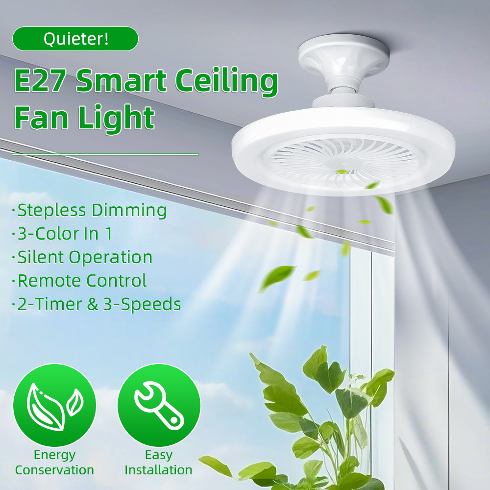 E27 LED Ceiling Fan Lamps with Remote Control 85-265V Dimmable Fan Lights 24W Smart Ceiling Lamp for Bedroom Kitchen Decor Light