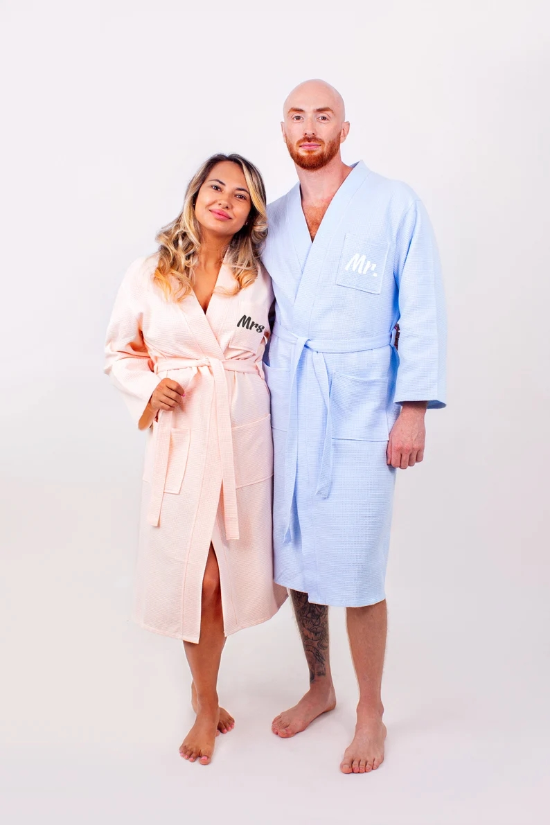 Peignoirs de Bain en Coton Gaufré pour Couple, Ensemble de 2 Pièces, M. et Mme, dériv, Reine, Gaufré, Blanc, Kimono Unisexe, Hiver, 2023