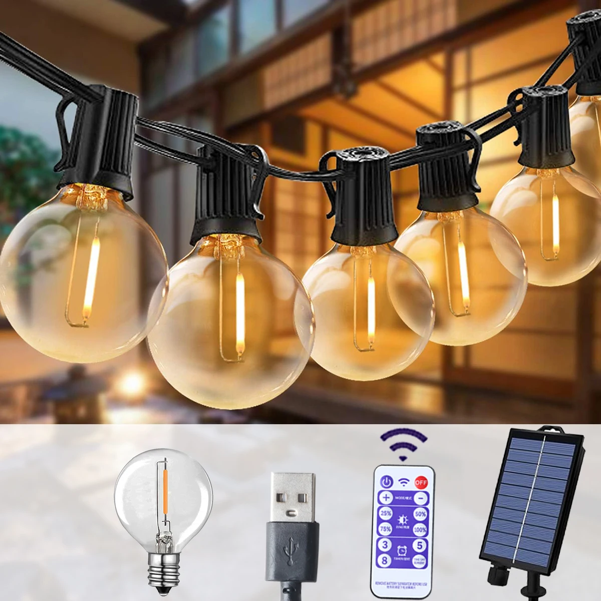 G40 Outdoor Lichterketten Solar Girlande LED Terrasse Seil Lampen Solar String Für Camping Garten Party Hochzeit Terrasse Dekoration