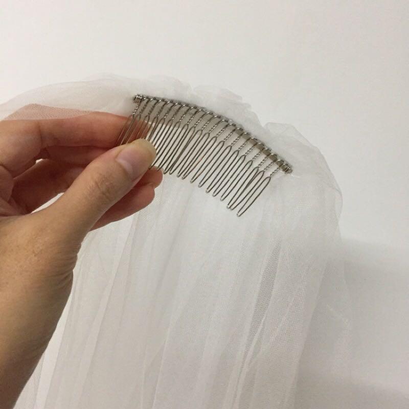 Simple 2 Tiers Fingertip Bridal Veils Cut Edge Tulle Veil with Comb Marriage Accessories