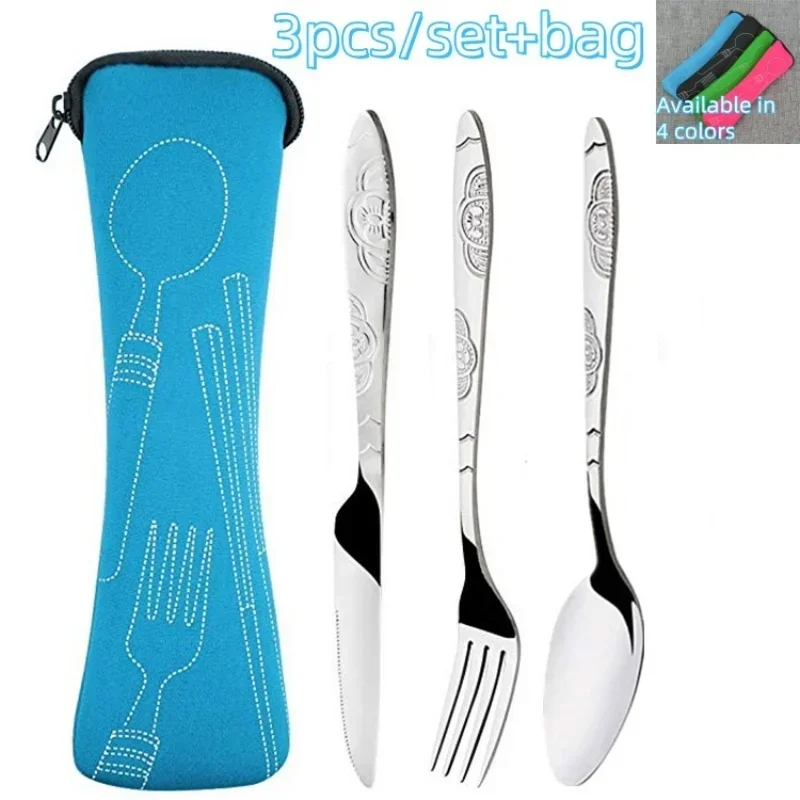 3 piezas de acero inoxidable estilo occidental cuchillo para carne tenedor cuchara bolsa de tela creativa juego de vajilla portátil de estilo occidental juego de cubiertos