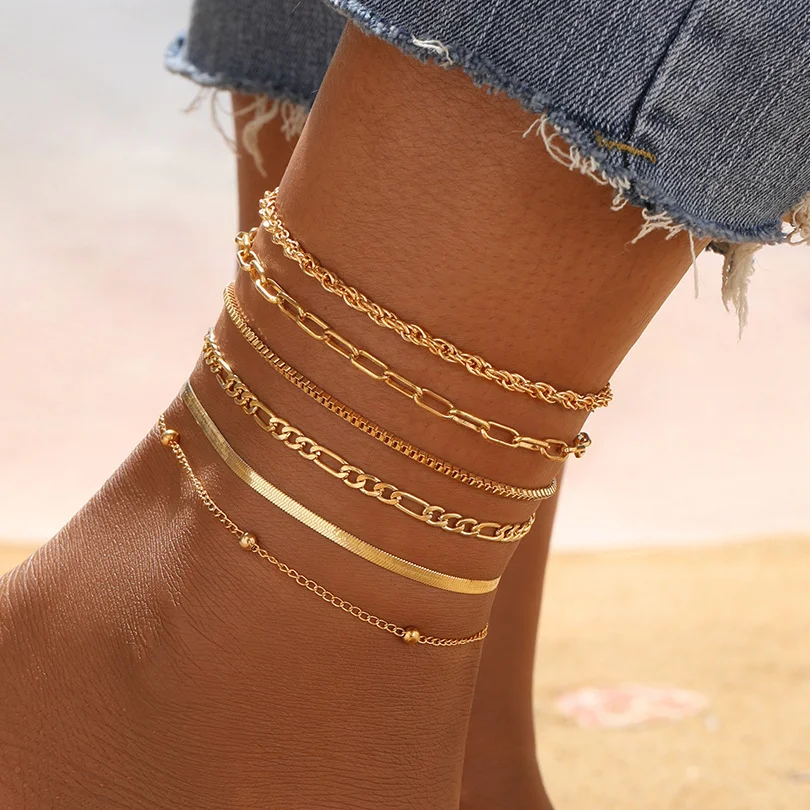 7 unid/set de cuentas de arroz bohemias, conjunto de tobillera con colgante de estrella de mar, moda de verano, playa, concha de mar, pulsera de tobillo multicapa, joyería para pie