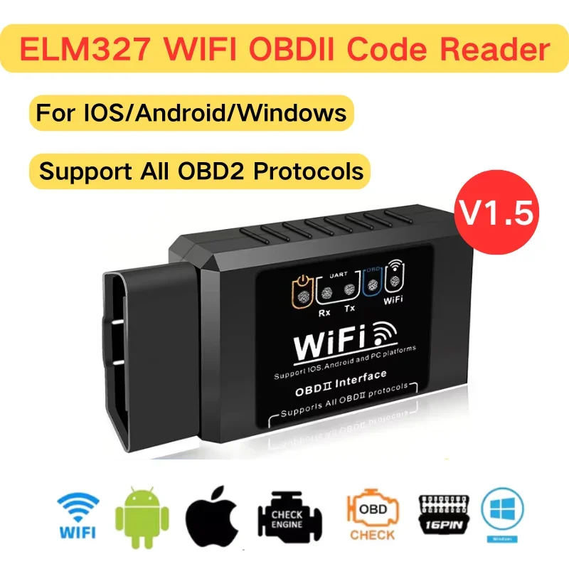 Elm327 wifi obd2 leitor de código scanner ferramentas diagnóstico do carro v1.5 wifi para android/ios/pc obd2 interface adaptador