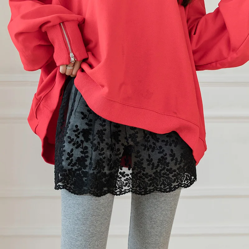 Vrouwen Rok Extender met Kanten Zoom 2024 Lente Herfst Gelaagdheid Nep Tops Zoom Bloem Borduren Minirok Zwart Wit