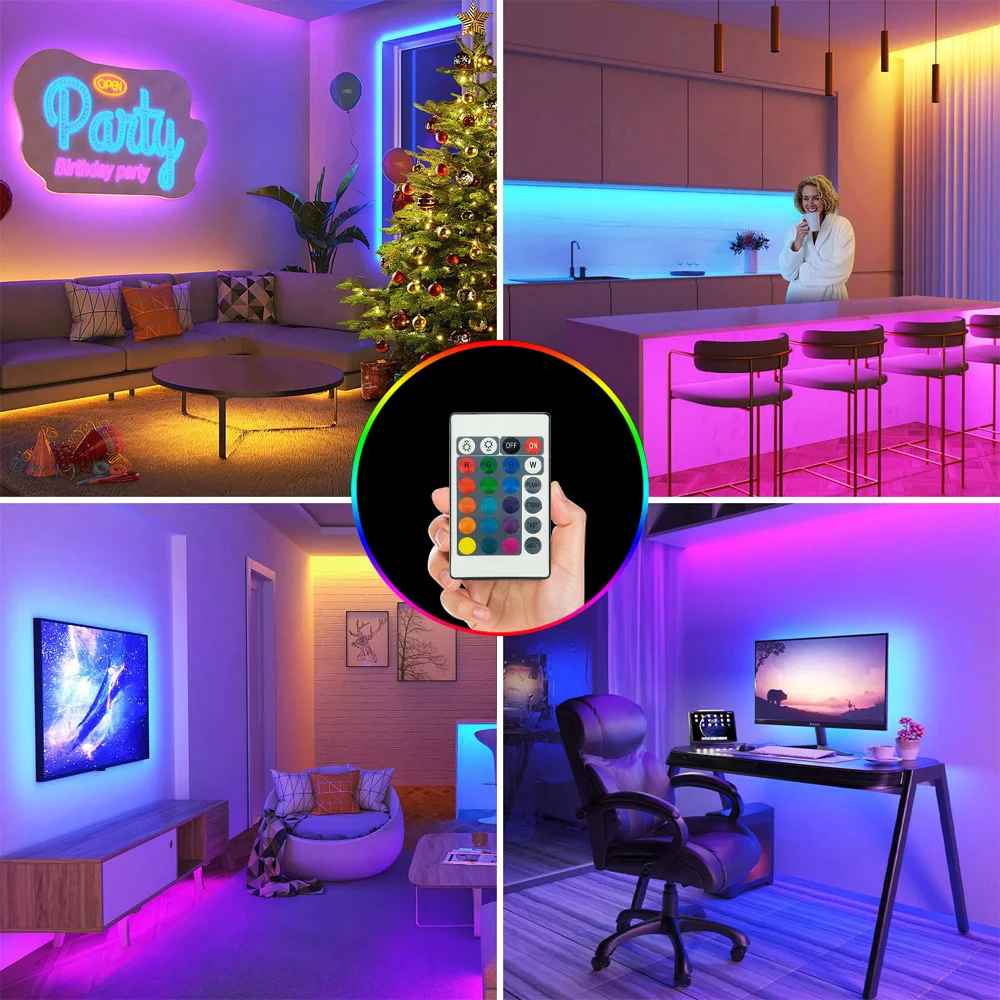 Battery-powered flexible color-changing LED strip Light with remote control for TV backlighting, bars, cabinets and bedroom DIY