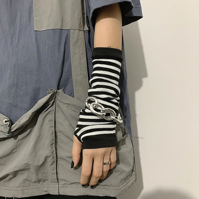 Preto punk longo luvas sem dedos manguito para mulheres homens ao ar livre hip-hop luva cotovelo luvas legal estiramento inverno braço mais quente mitten