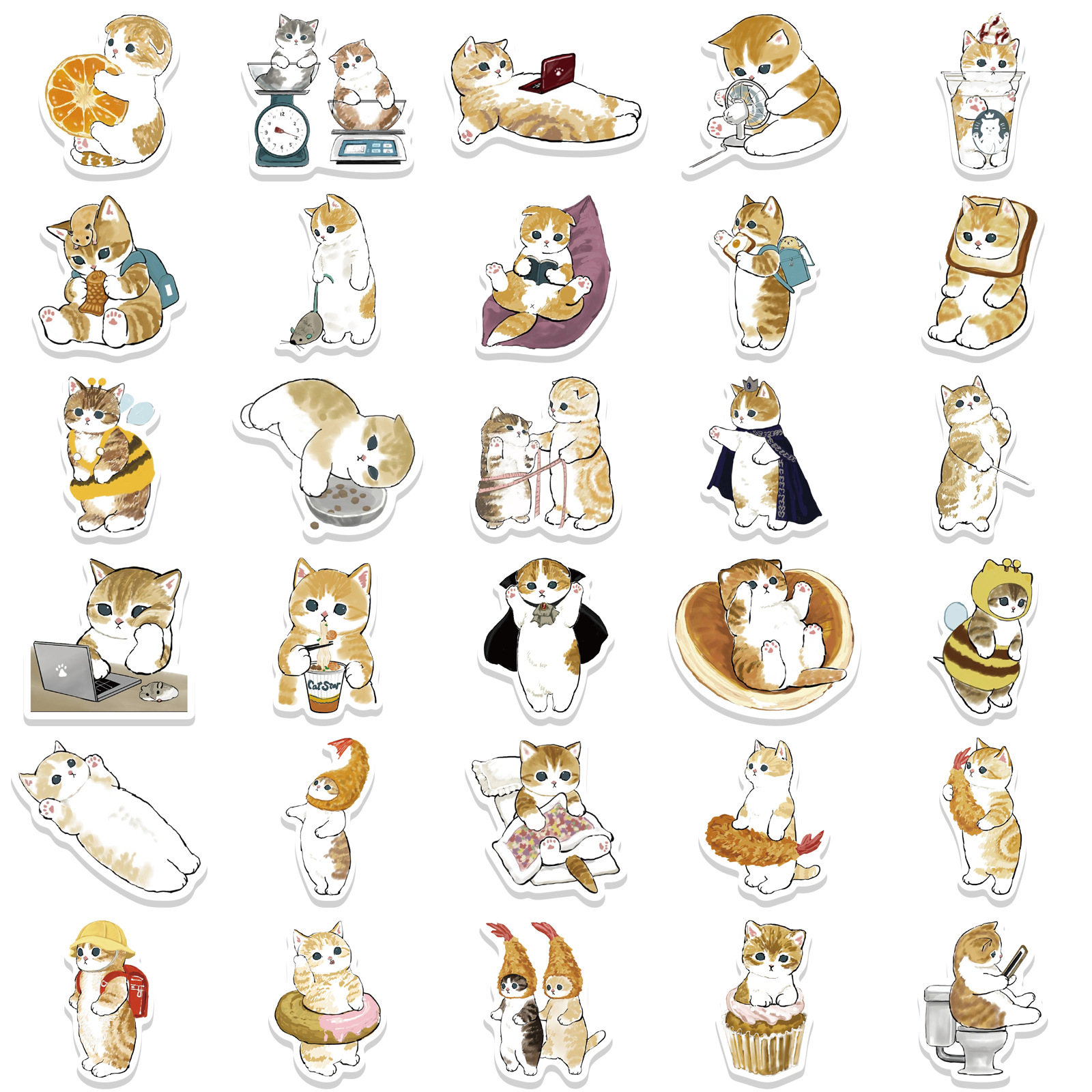 สติกเกอร์ลายการ์ตูนแมวน่ารัก 64 ชิ้น สติกเกอร์ตกแต่ง DIY สำหรับโทรศัพท์ กระเป๋าเดินทาง สมุดภาพ เครื่องเขียน โทรศัพท์มือถือ แล็ปท็อป ﻿