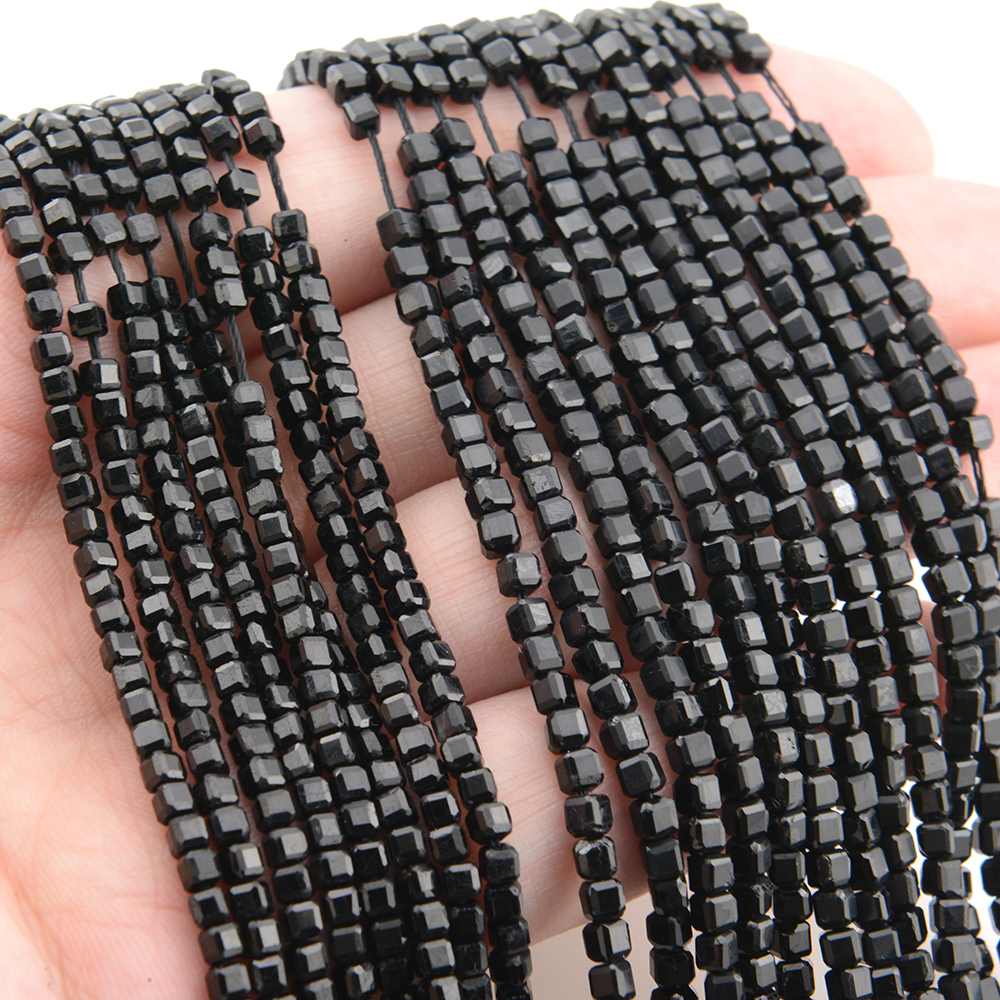 Cuentas redondas facetadas de turmalina negra Natural/cubo/Rondelle de 2mm,3mm,4mm,1x2mm,2x3mm, fabricación de joyas finas