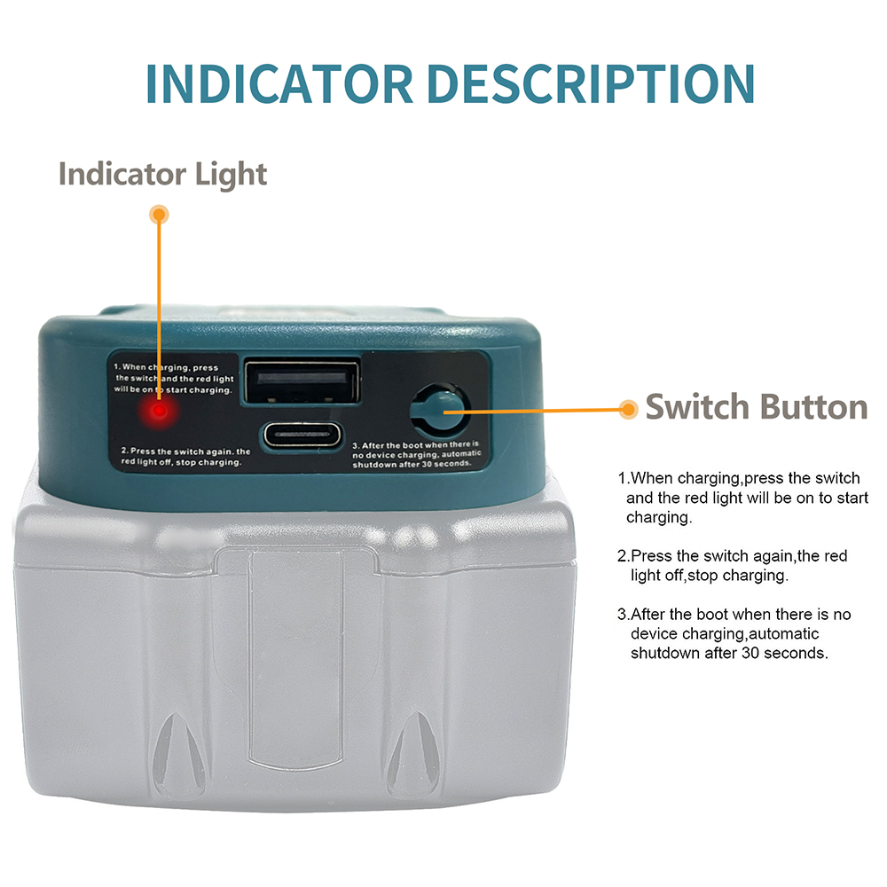 2pcs สําหรับ Makita 18V พร้อม USB Type-C แบตเตอรี่สําหรับ Makita 18V แบตเตอรี่ BL1840 BL1850 BL1860 Charger ADAPTER Fast CHARGING
