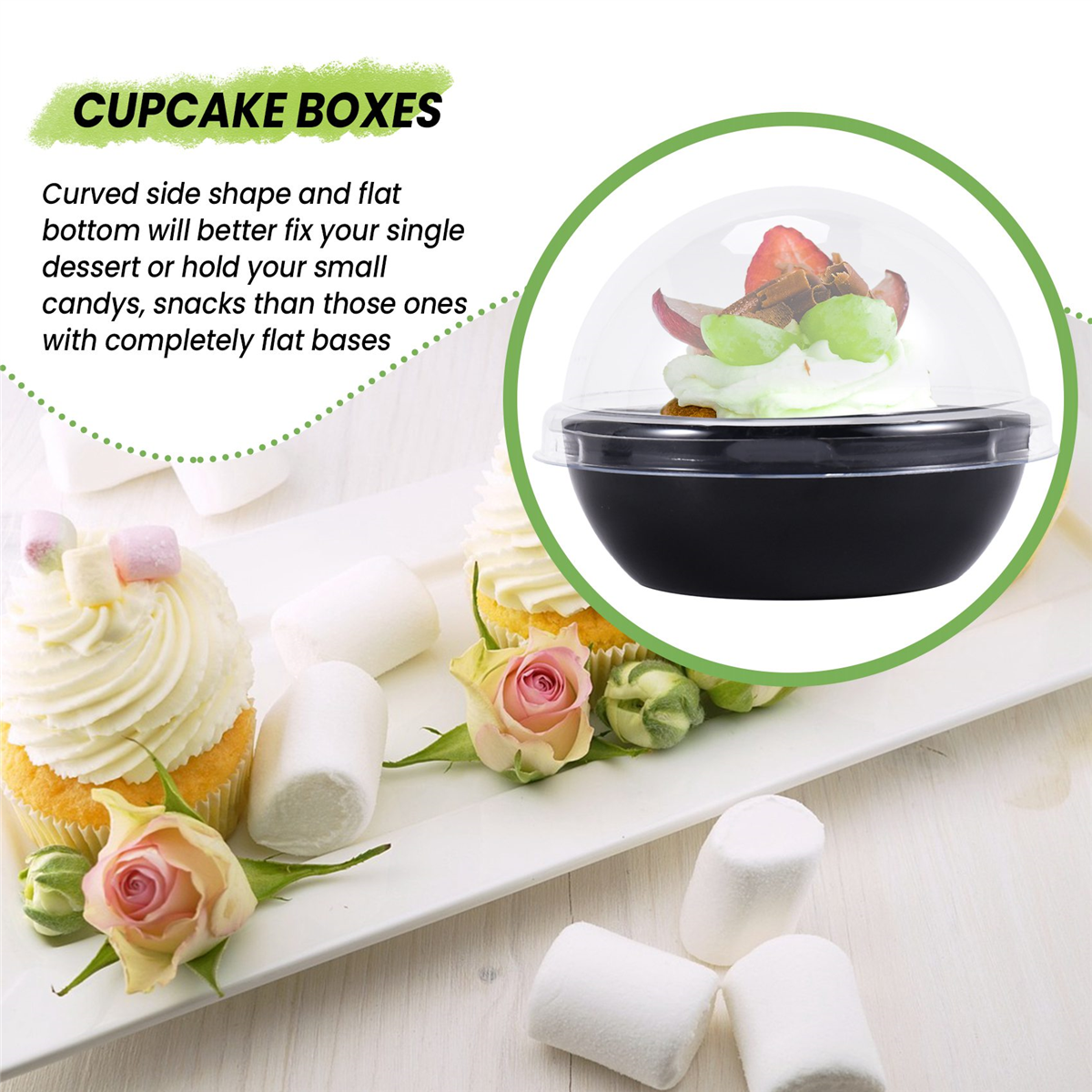 50 Pack Clear Plastic Mini Cupcake Container, Individual Packaging Treat Boxes with Dome Lids for Mini Muffin Macaron