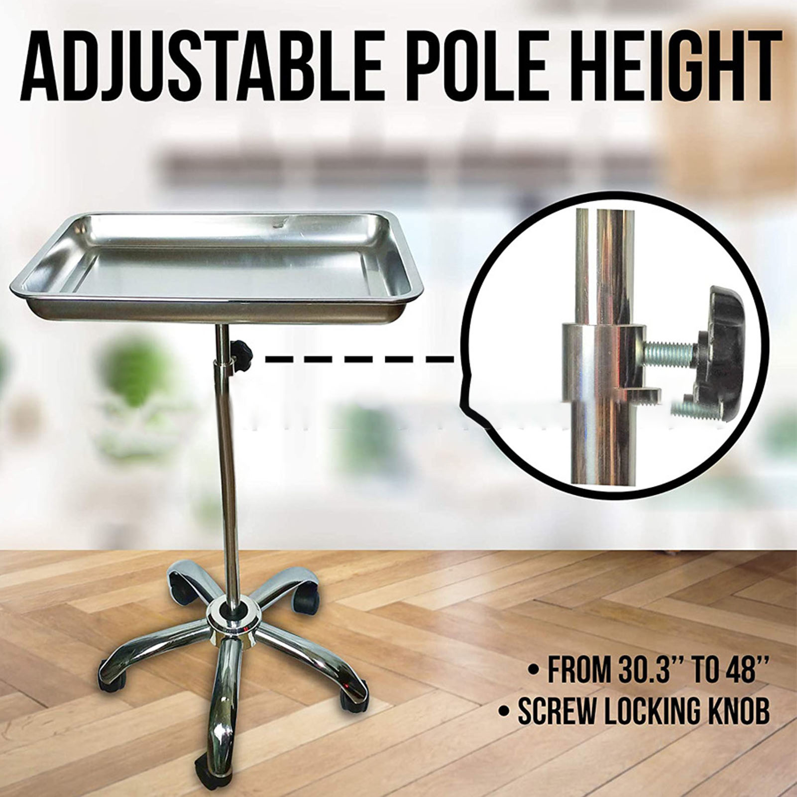 Salontablett mit Rädern, Metall, Edelstahl, anhebbar, beweglich, für medizinische Friseurinstrumente, Salontablett, medizinisches Tablett, Salon