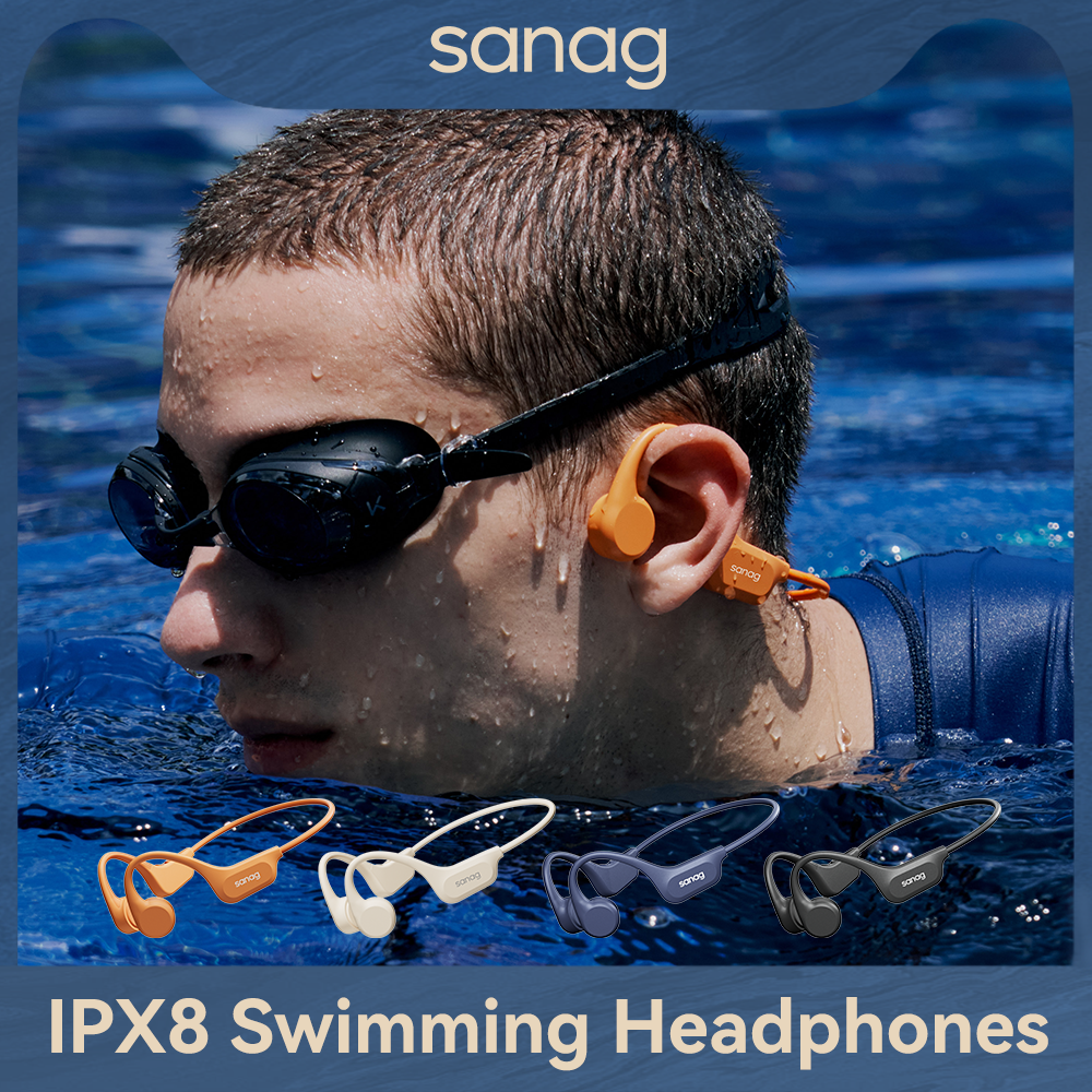 Sanag B60S Knochenleitungskopfhörer 64 GB MP3 Wireless Open Headset IPX8 Wasserdichte Sportkopfhörer-Kollektion mit Mikrofon
