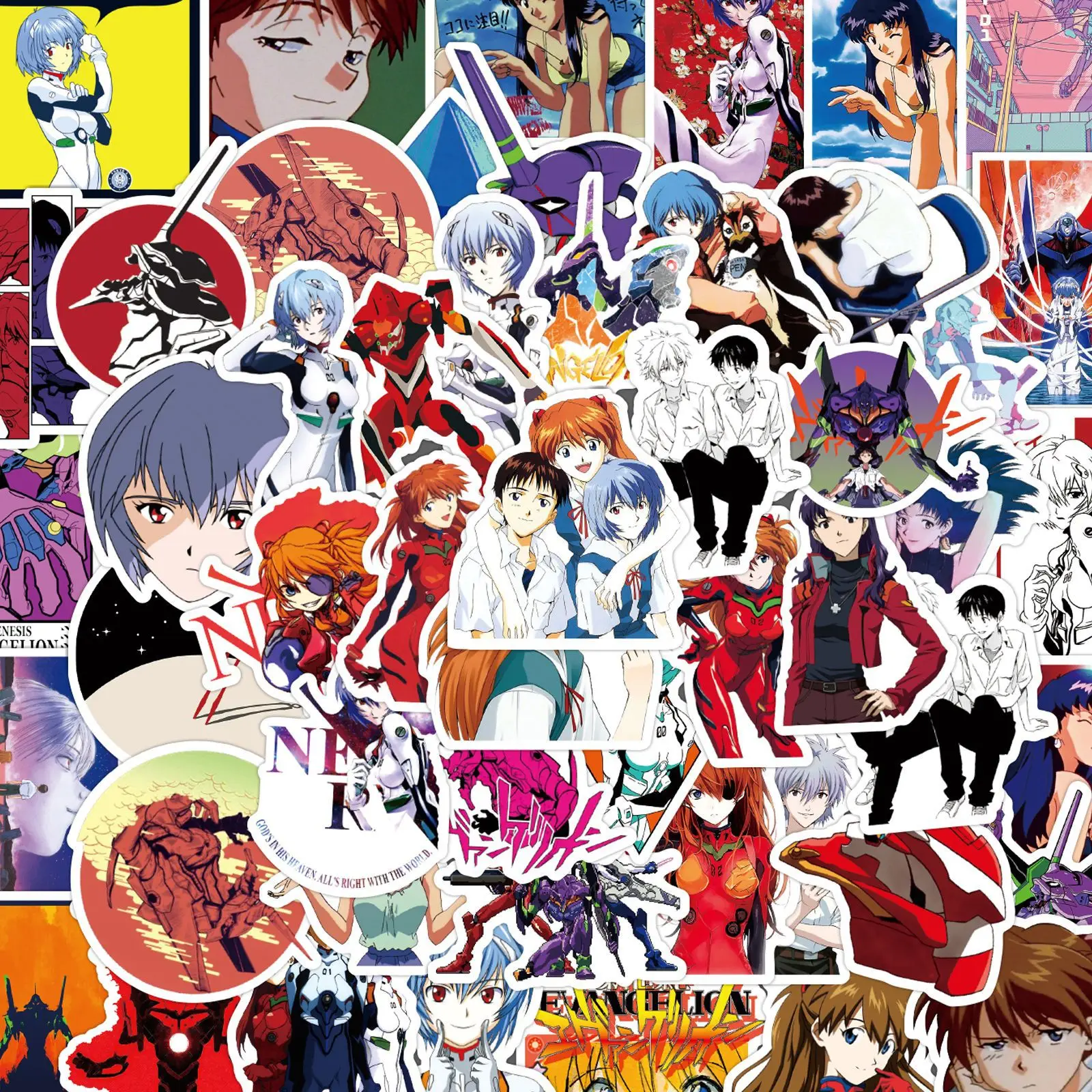 50 pçs neon genesis evangelion anime adesivos à prova dwaterproof água pacote bonito caso de telefone kawai portátil pele arte suprimentos