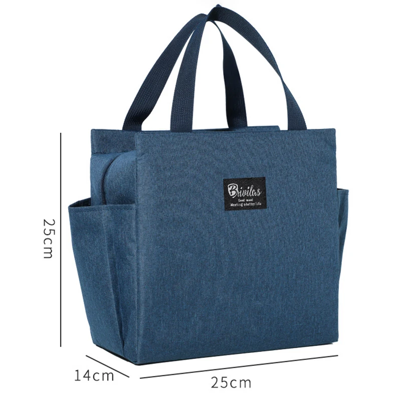 Saco de almoço impermeável de nylon com isolamento térmico, Grande capacidade, Bolso lateral duplo, Lancheira portátil, Sacos de armazenamento, Sacos de comida piquenique