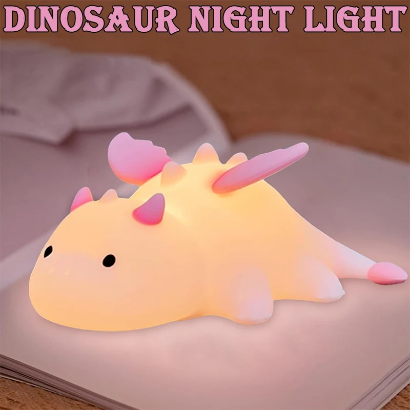 Luz nocturna de dragón para niños, luces nocturnas recargables de silicona de 7 colores con base magnética y temporizador, guardería regulable
