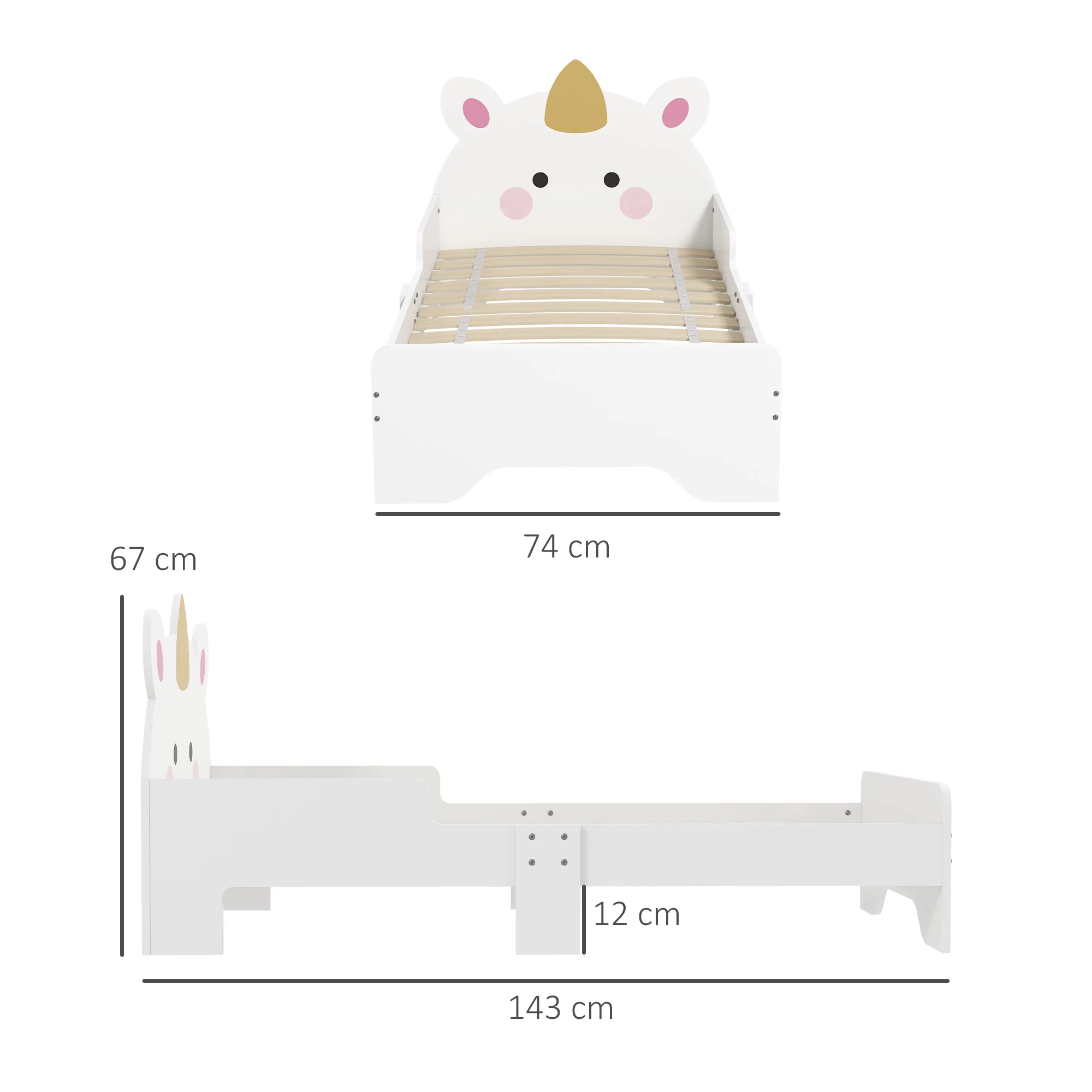 Zonekiz-Bett für Kinder von 3–6 Jahren in Form eines Einhorns, 143 x 74 x 67 cm