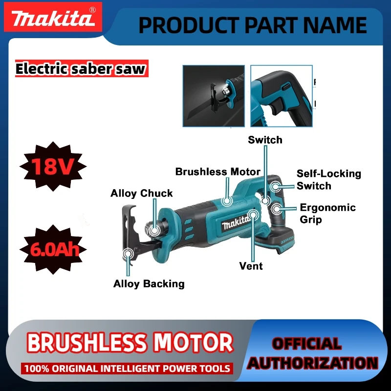 Makita Brushless Reciprocating Saw Reciprocating Saw Portable Cordless Power Tools With 4pcs Saw Blades For 20V18V Battery