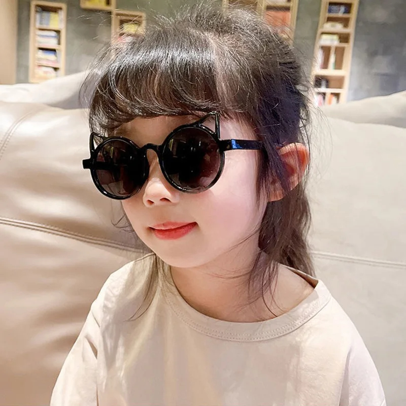 Novas crianças protetor solar óculos de sol dos desenhos animados personalidade gato orelha decorativa óculos de sol meninas bebê pára-sol espelho