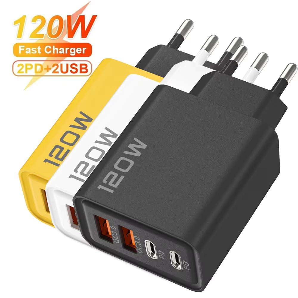 120W Total Fast Charging PD USB Type-C Wall Adapter Quick Charger for iPhone 16/15/14 Xiaomi Huawei Redmi Oneplus Phone Charger
