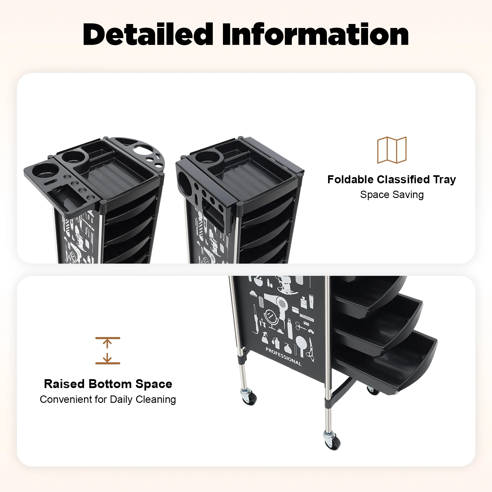 Carrello per parrucchiere e salone di bellezza con 5 cassetti Carrello di grande capacità Ruote con piattaforma multifunzionale Movimento flessibile