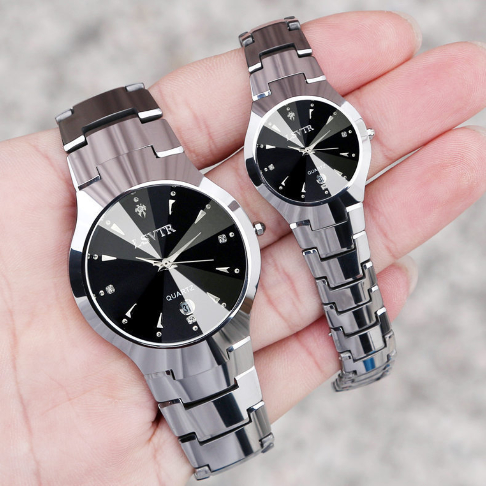 Reloj de cuarzo con calendario Para hombre y Mujer, cronógrafo de aleación de acero, con fecha, Para pareja
