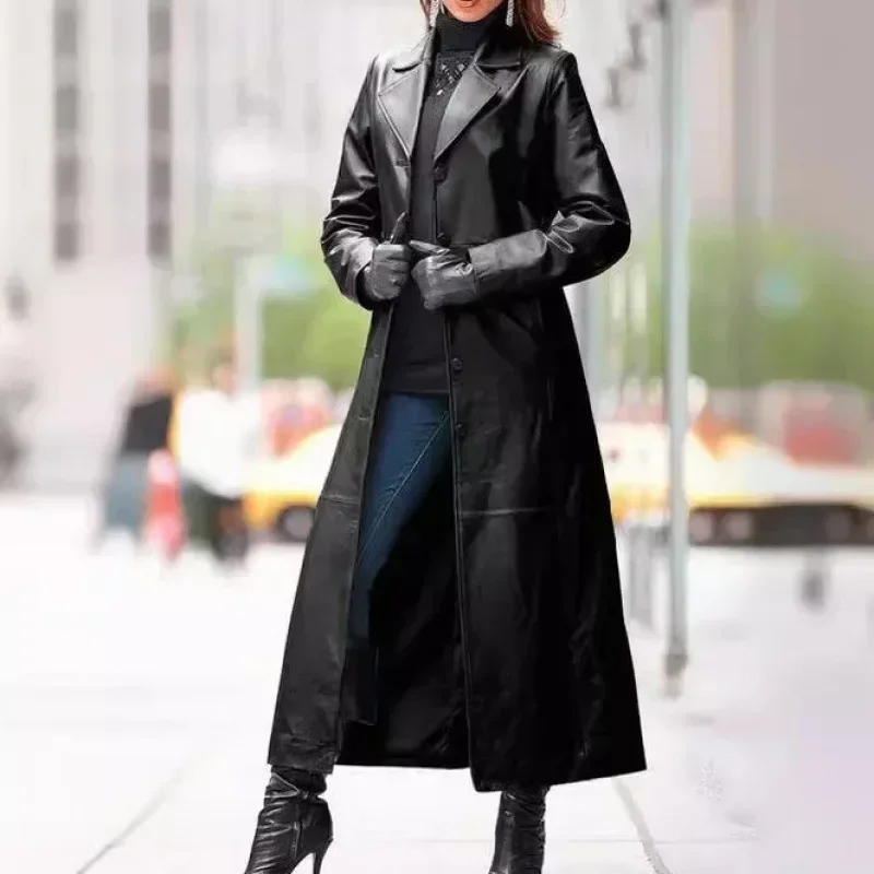 Abrigo de piel sintética para mujer, Otoño Invierno, manga larga, Color sólido, cuello vuelto, botón, moda informal, cálido, cómodo, ajuste Regular