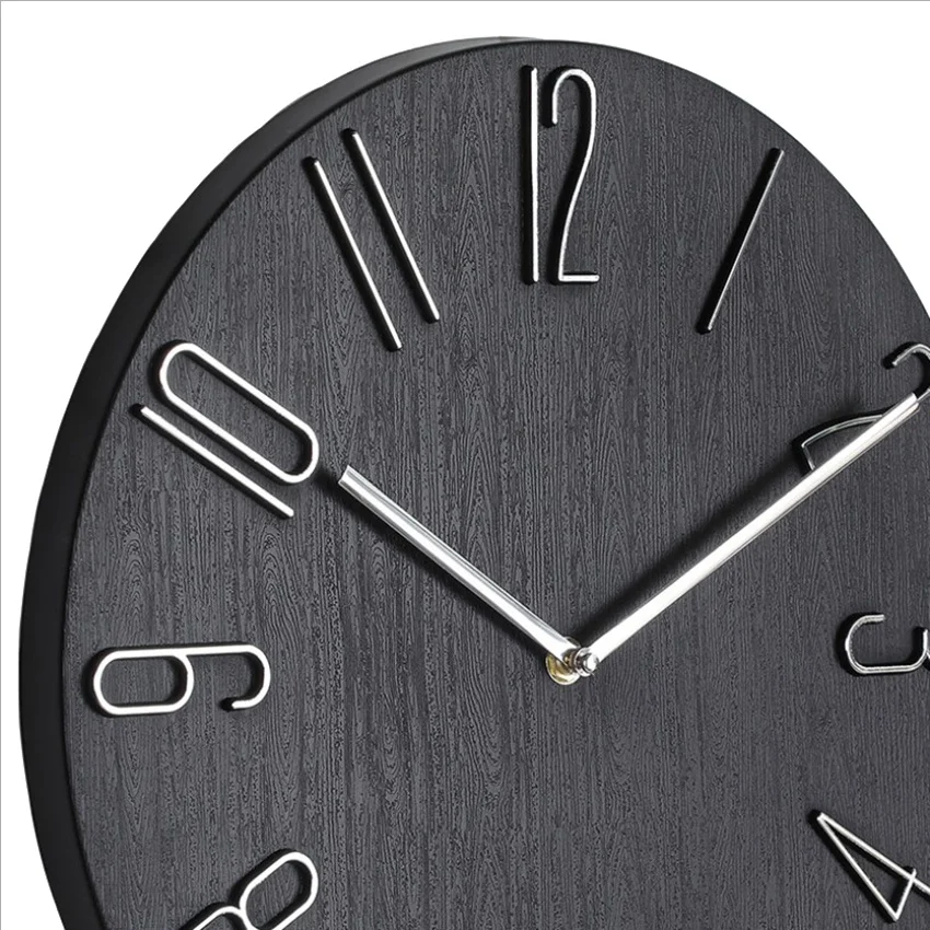 BABQ Simple Wall Clock 12 นิ้วห้องนั่งเล่นนาฬิกาแขวนบ้านนาฬิกานาฬิกาแฟชั่นนาฬิกาแขวนห้องนอน-สีดํา