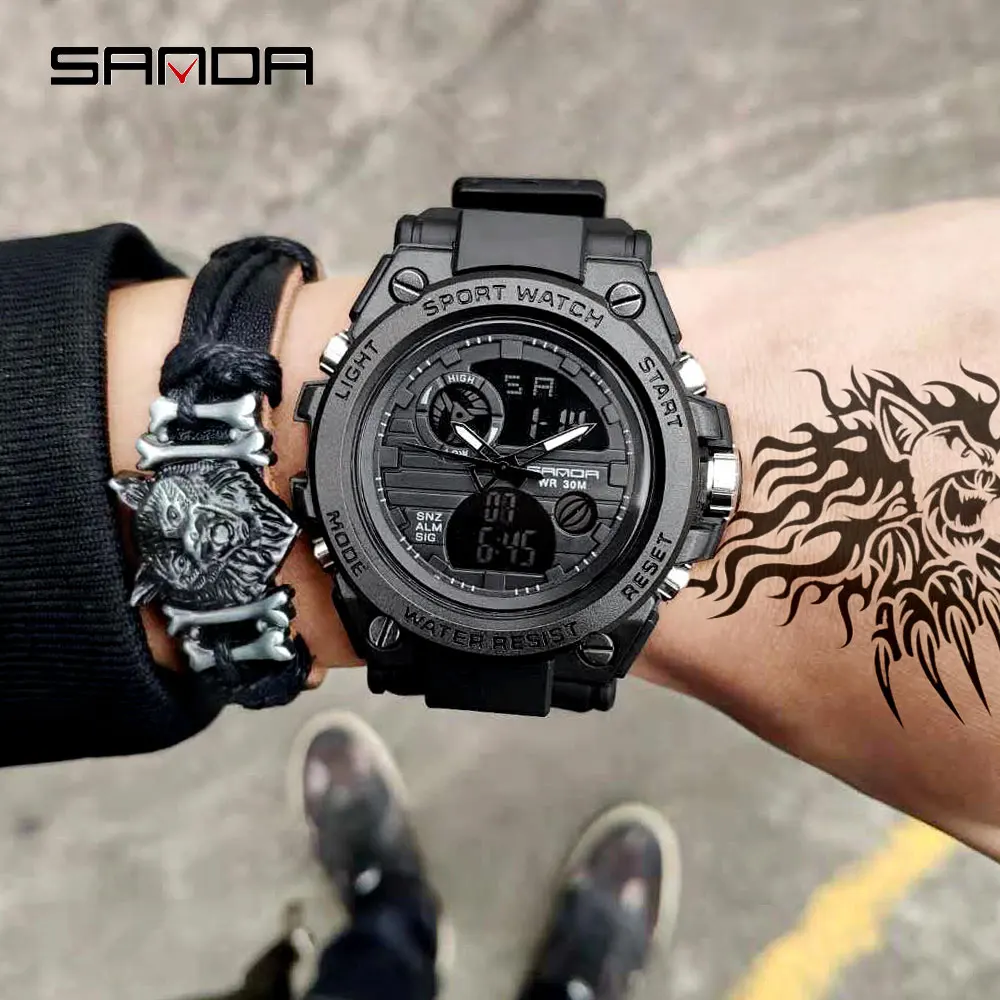 Reloj Digital SANDA estilo G para hombre, relojes deportivos militares con pantalla Dual, reloj de pulsera electrónico resistente al agua, reloj Masculino 739