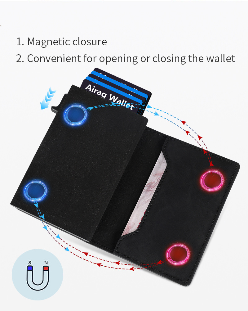 Magnetischer Kreditkartenetui, luxuriöse Herren-Geldbörse, RFID-blockierend, Pop-Up, minimalistische Geldbörse, Leder, Bankkartenetui, Geldbörse für Herren