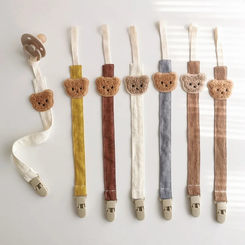 Cute Bear Head Baby Pacifier Clips Anti-drop Chain Newborn Toddler Teething Dummy Clip Nipple Holder Children's Toy Accessories