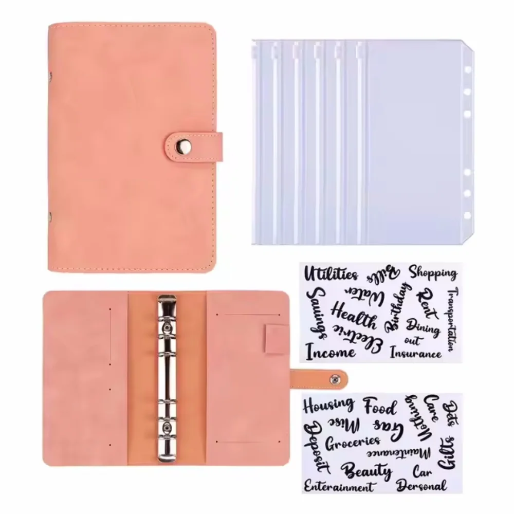 Carpeta económica A6 de cuero PU para cuaderno, sistema de sobres para efectivo, carpeta con Clip, bolsillos para ahorrar dinero, organizador de facturas, regalos, 2024