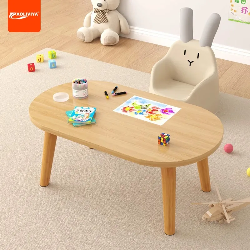 AOLIVIYA Oval Solid Wood Legs Easy To Disassemble Simple Small Desk Writing Study Table Reading Toy Table Household Small Coffee