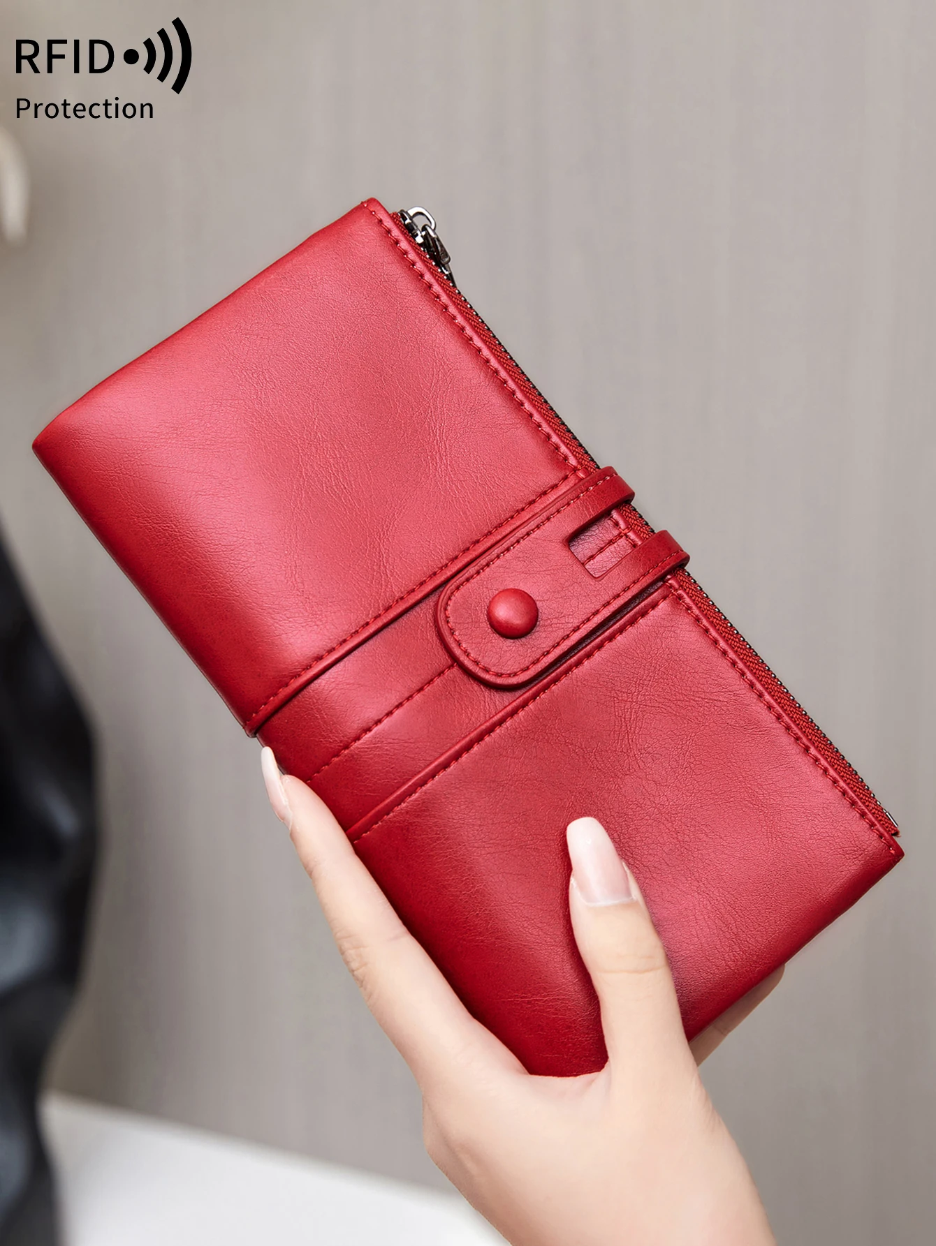 ขายร้อน RFID กระเป๋าสตางค์ยาวผู้หญิงกระเป๋าถือหนัง PU พร้อมช่องใส่การ์ดหลายช่อง, กระเป๋าสตางค์ซิปเหรียญ, กระเป๋าสตางค์มือถือของผู้หญิง